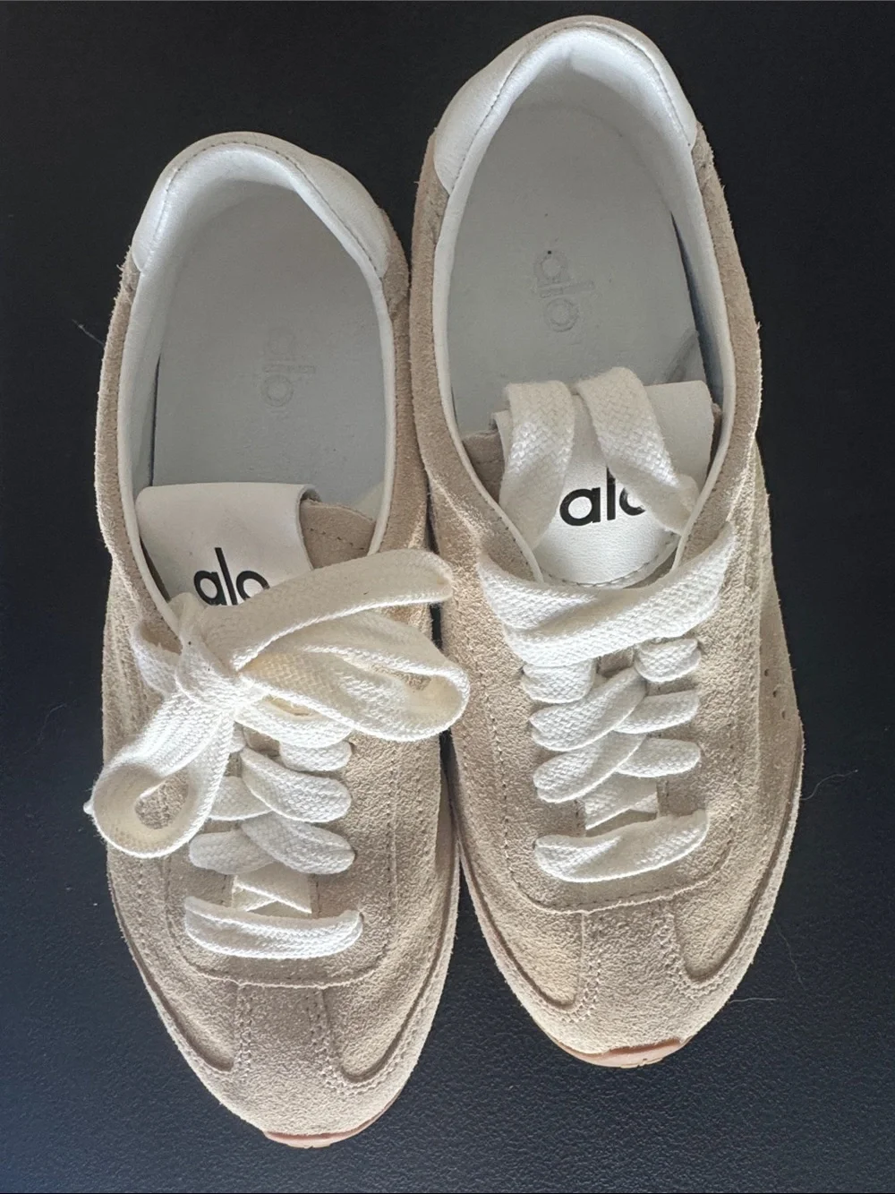 ALO Yoga Women's Suede Lace-Up Sneakers in Beige and White